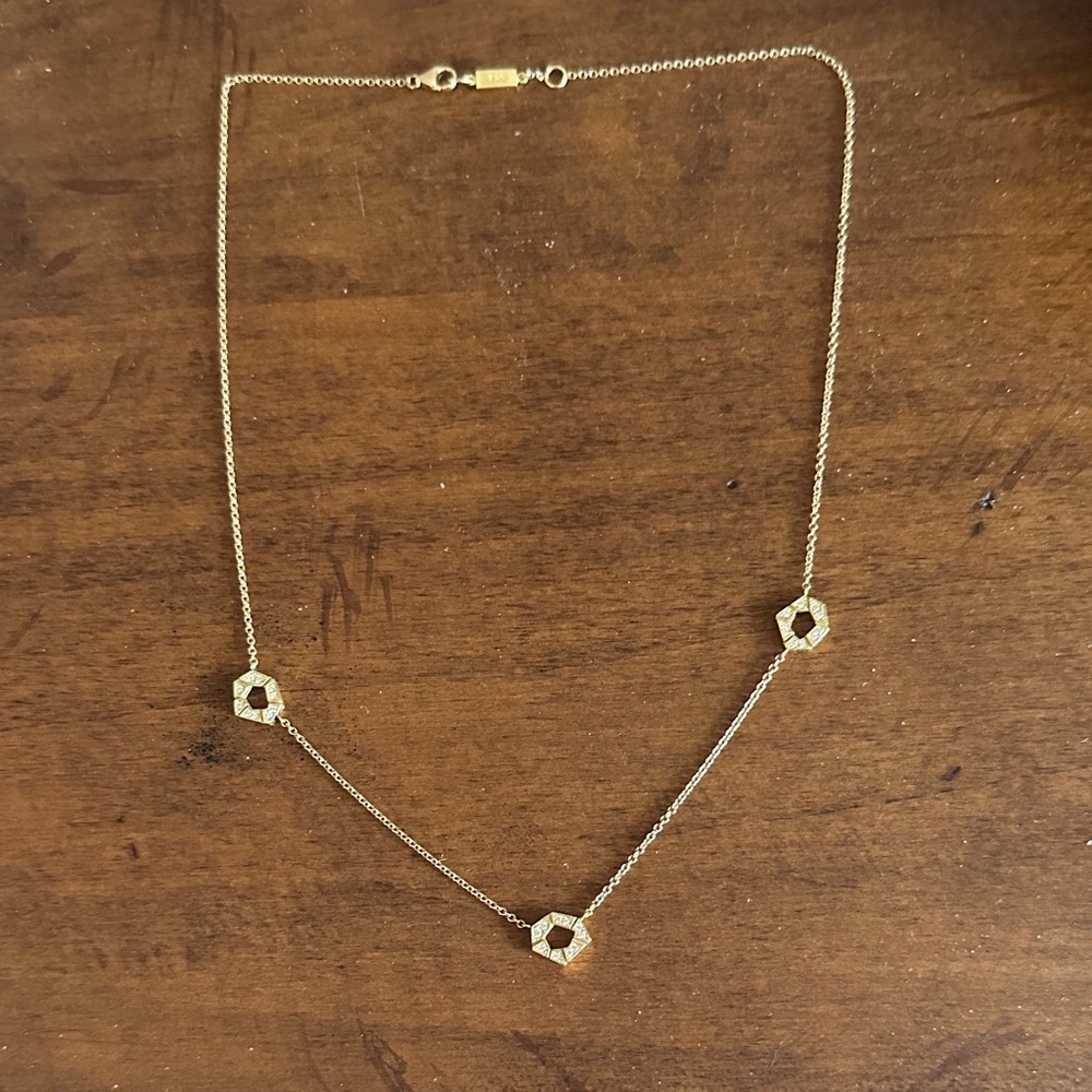 Diamond and 18k Gold geometric shape 3-station Necklace by Ron Hami
